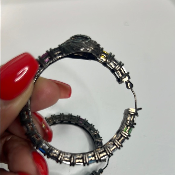 Multicolor Gemstone Hoop Earrings - Picture 6 of 7